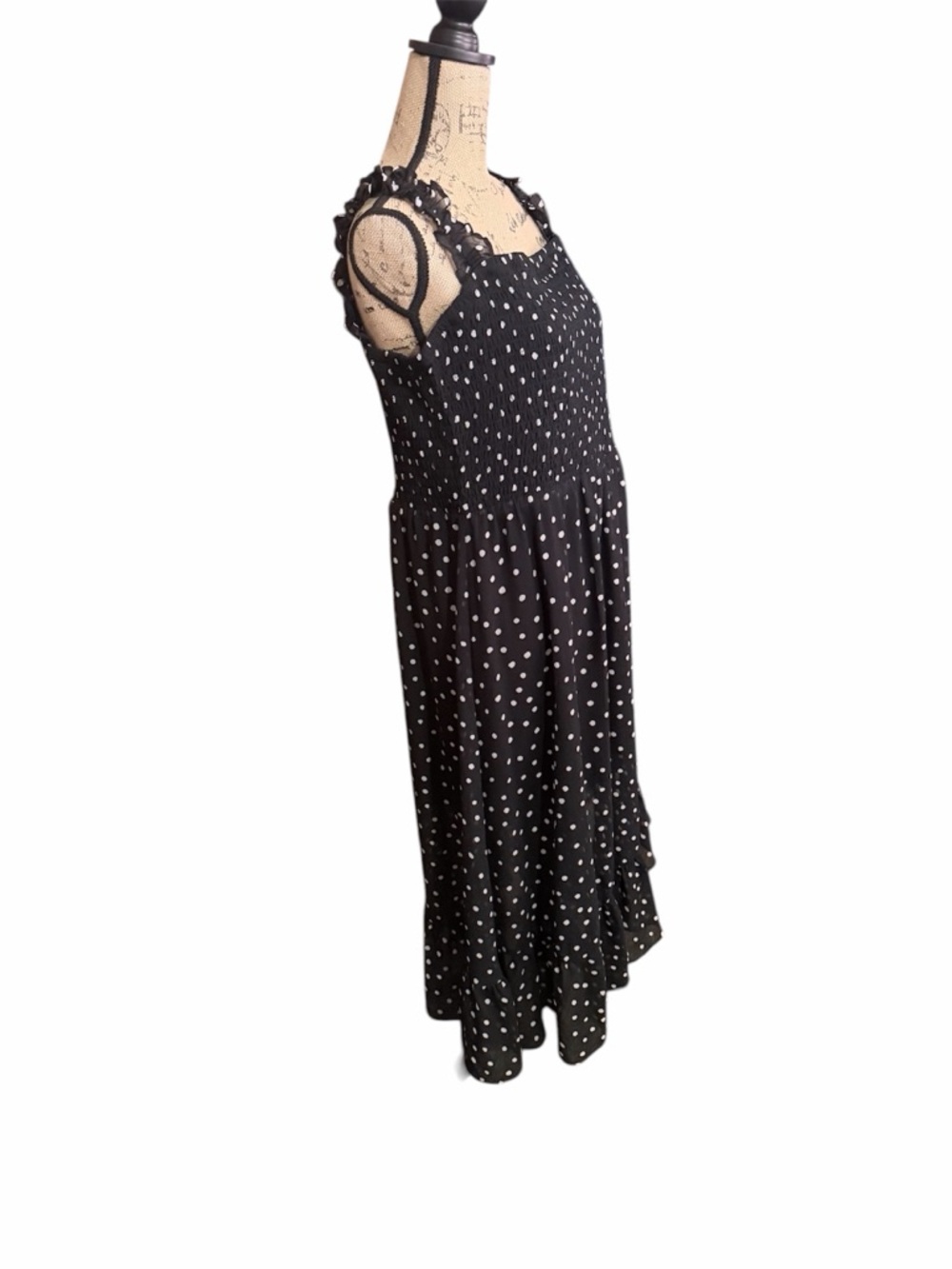 Maurices Black‎ Polka Dot Midi Dress with Ruffle Straps - Picture 5 of 8